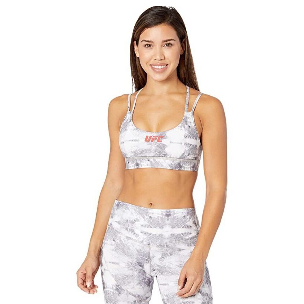 UFC Quartz Print Strappy Sports Bra Fogged Grey LG